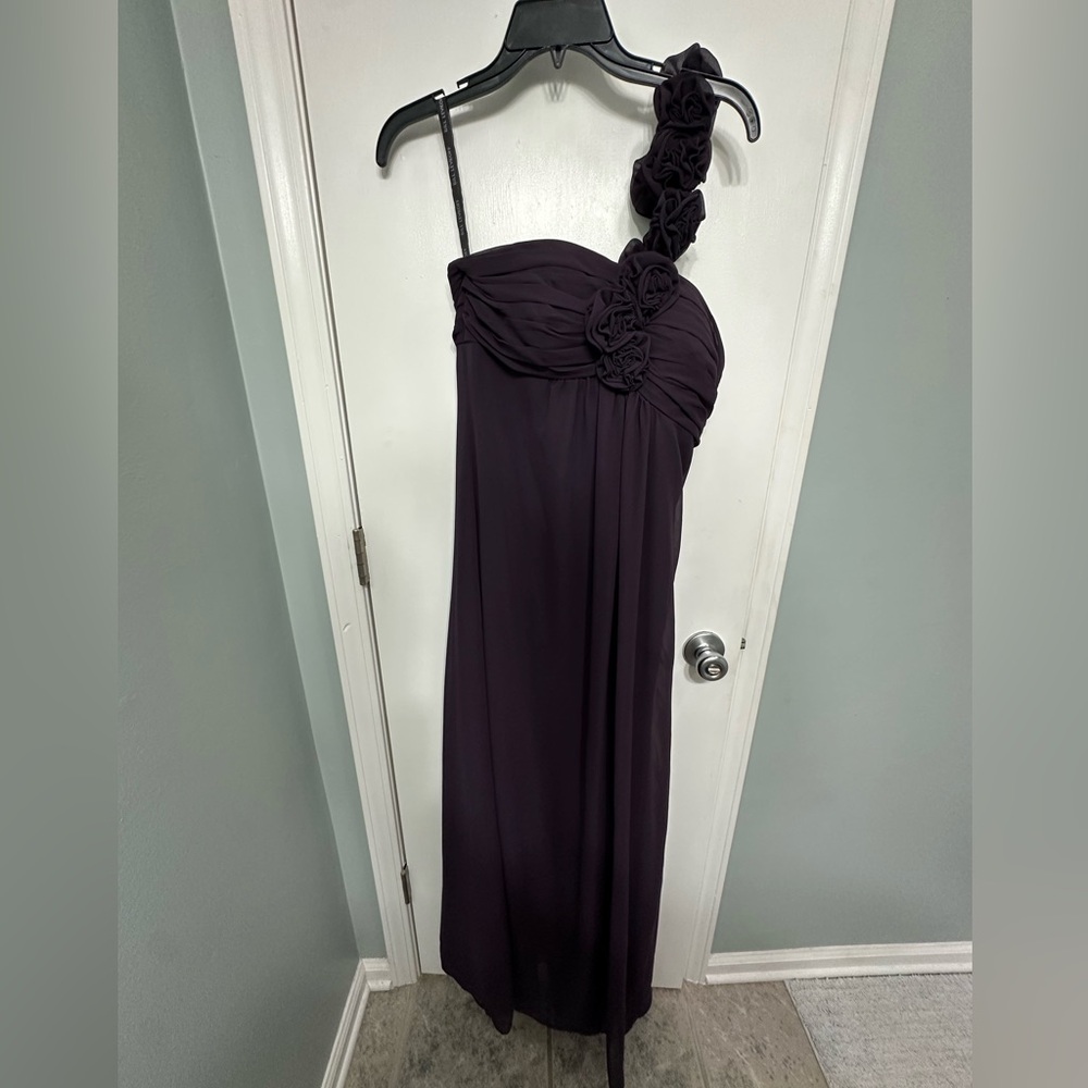Bill Levkoff One-Shoulder Dress in Dark Purple
